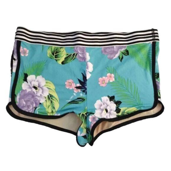 Cacique Lane Bryant Teal Tropical High Rise Boyshort Swim Bottoms Size 14 - Picture 2 of 15